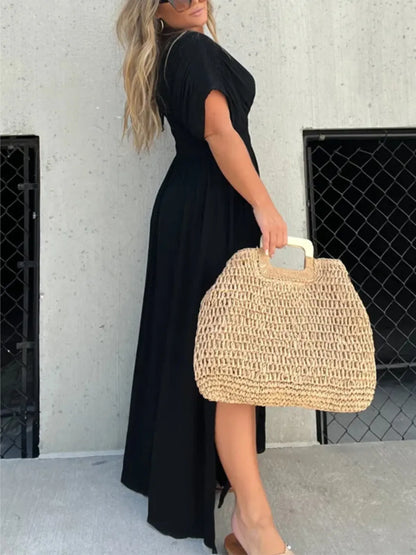 Full Size Deep V-Neck Maxi Dress with Side Slit