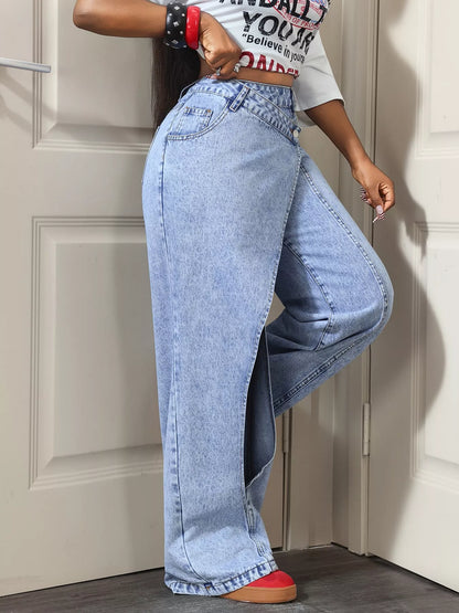 High-Waisted Asymmetric Wrap Jeans