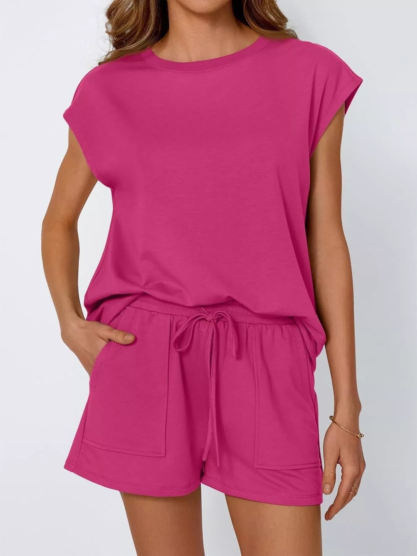 Casual Solid Color T-Shirt and Shorts Set