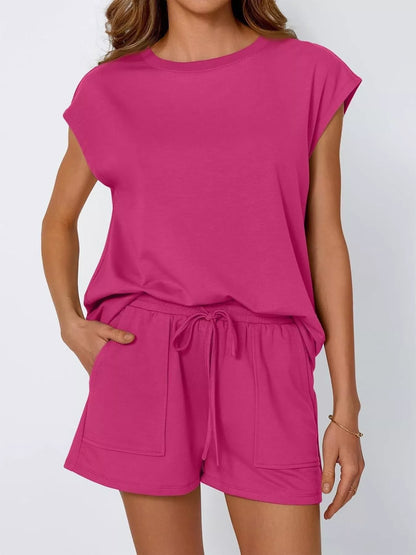 Casual Solid Color T-Shirt and Shorts Set