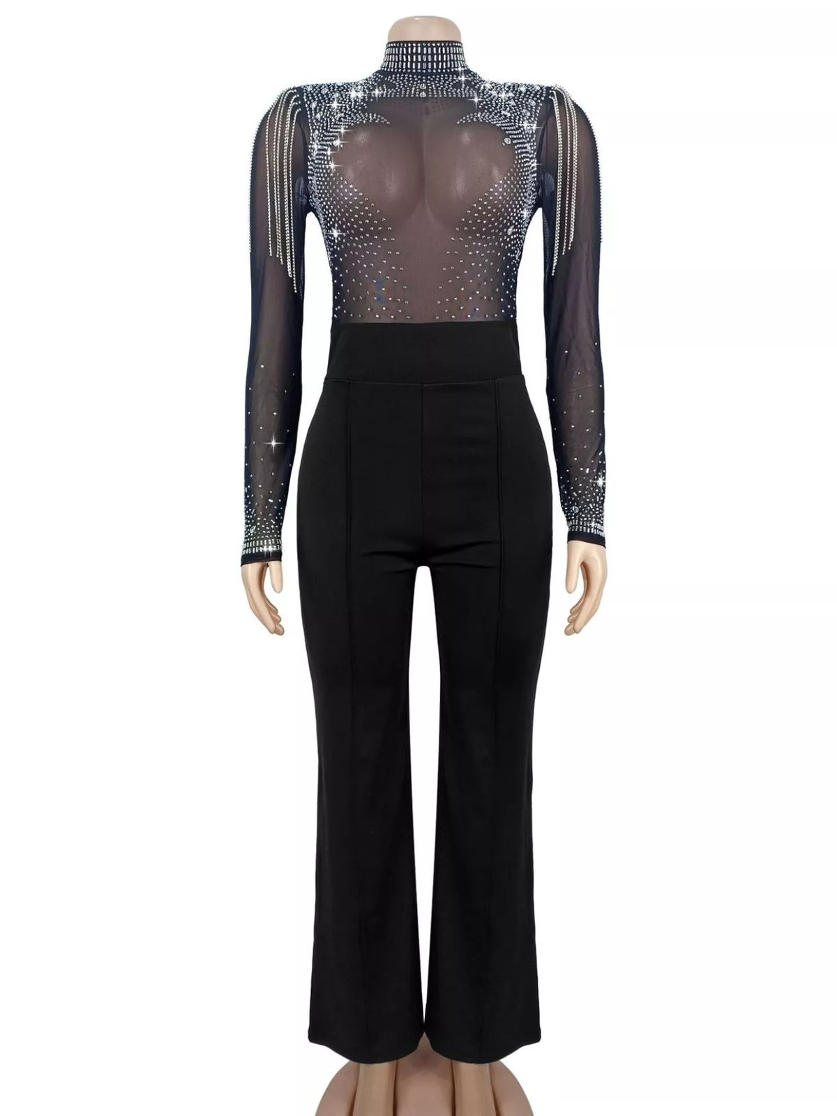 Rhinestone mesh jumpsuit, view 6