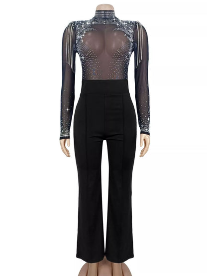 Rhinestone mesh jumpsuit, view 6