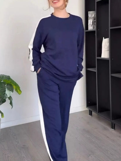 Full Size Contrast Top and Pants Set