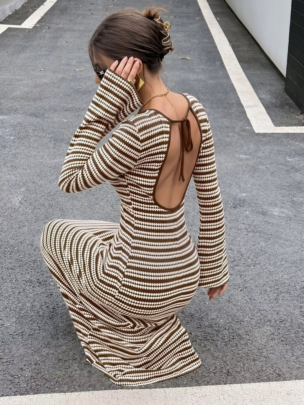 Plus size striped knit dress, view 5