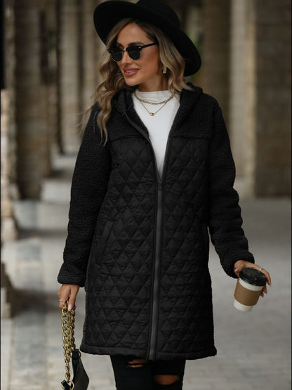 Textured Long Sleeve Hooded Coat