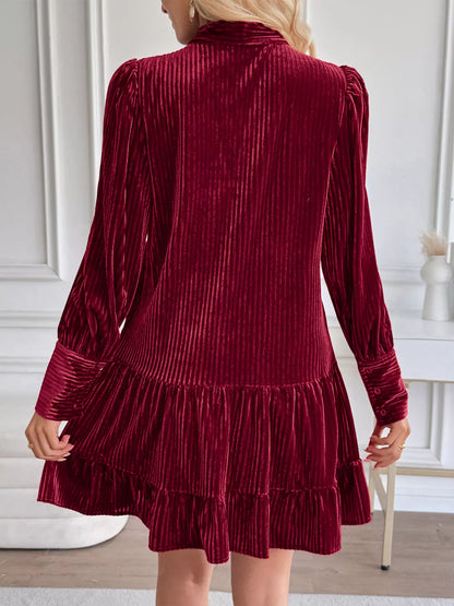 Velvet Tie Front Tiered Mini Dress