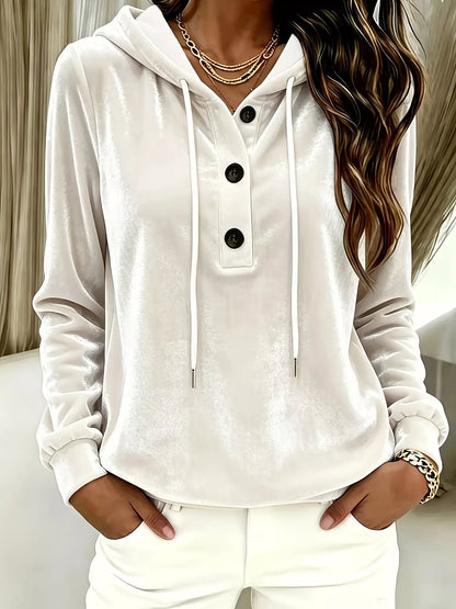 Full Size Drawstring Button Detail Hoodie Plus Size