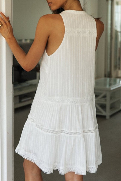 White half-button lace mini dress, view 2