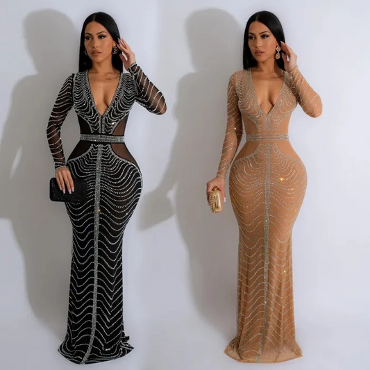 Rhinestone long Maxi Dress