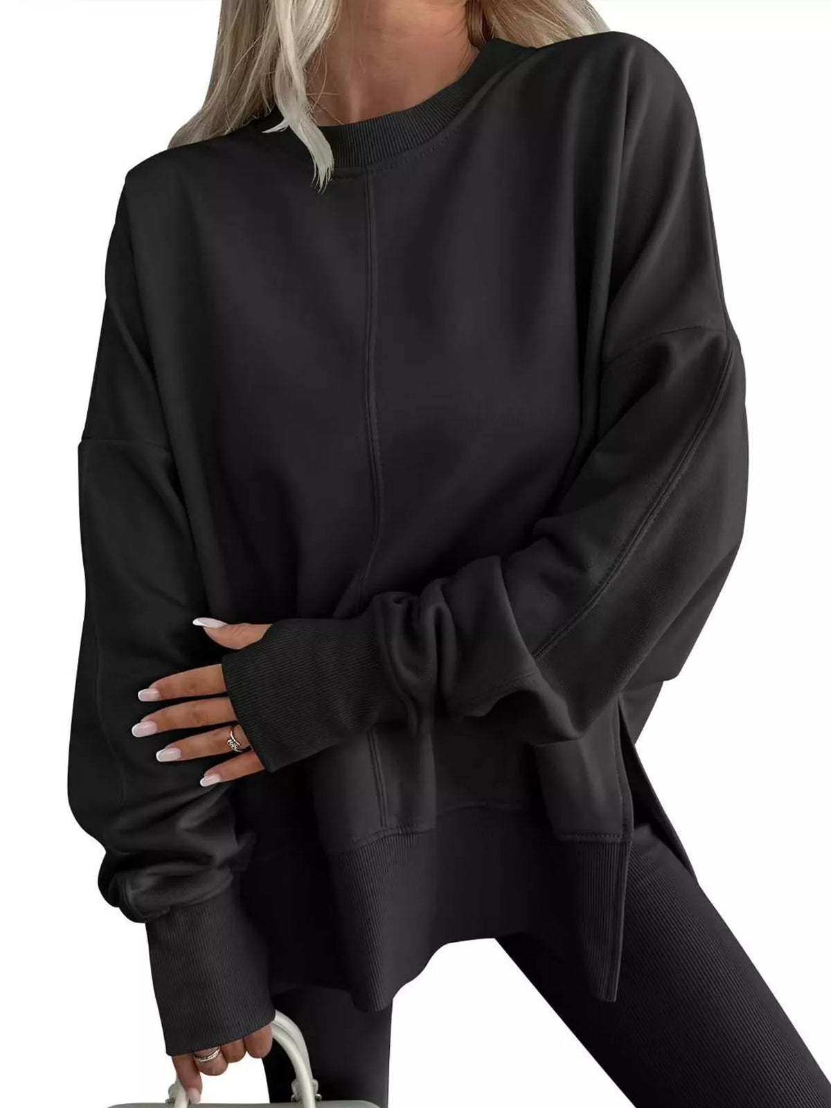 Oversized side-slit sweatshirt, view 7