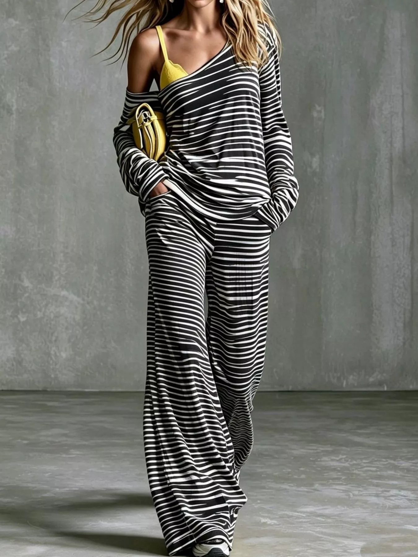 Striped Boat Neck Top and Pants Set