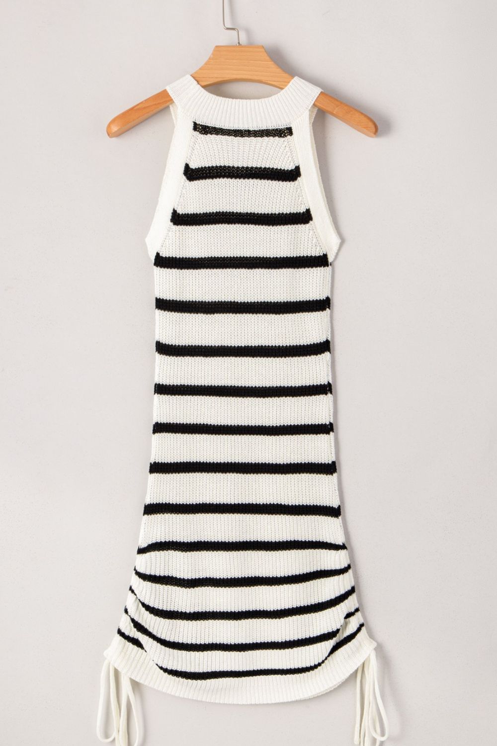 Striped Drawstring Sleeveless Sweater Dress