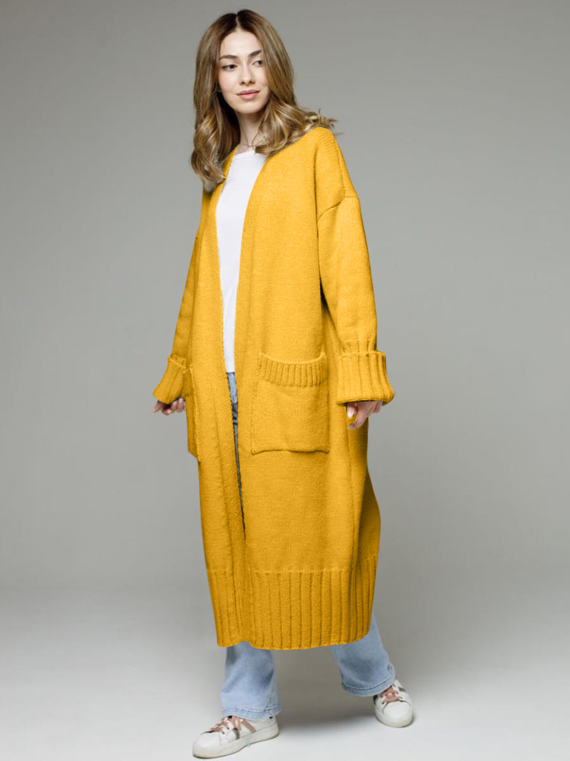 Open Front Dropped Shoulder Cardigan