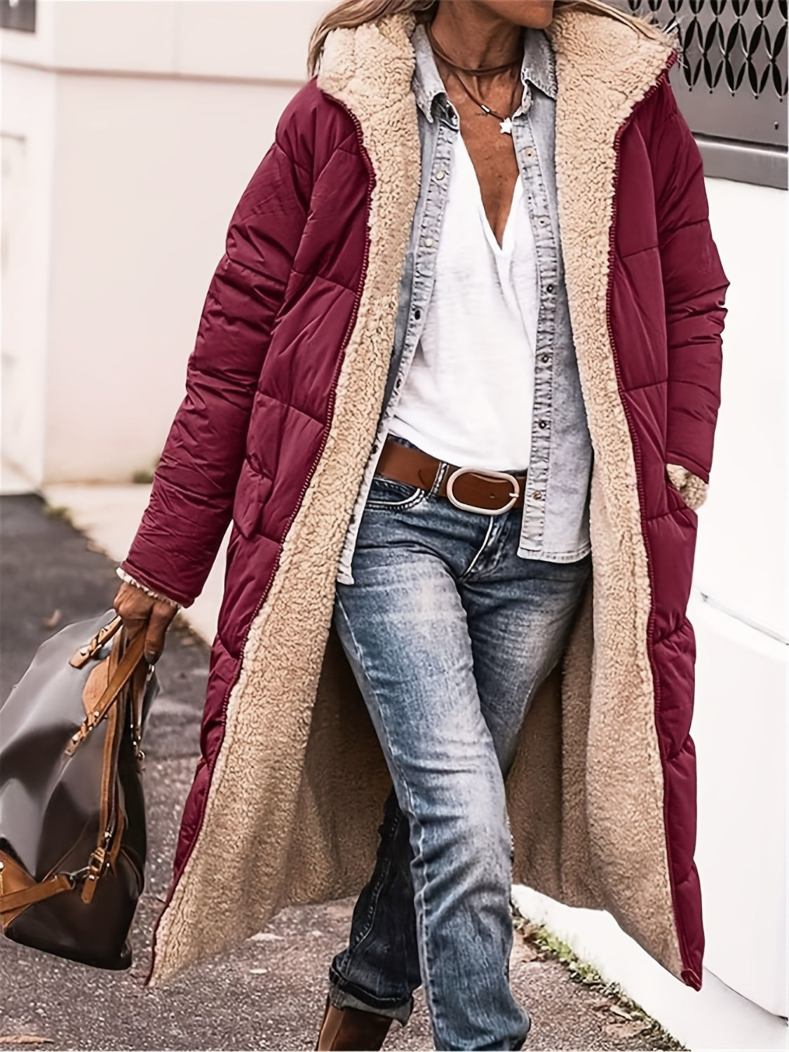 Plus Size Zip Up Hooded Coat