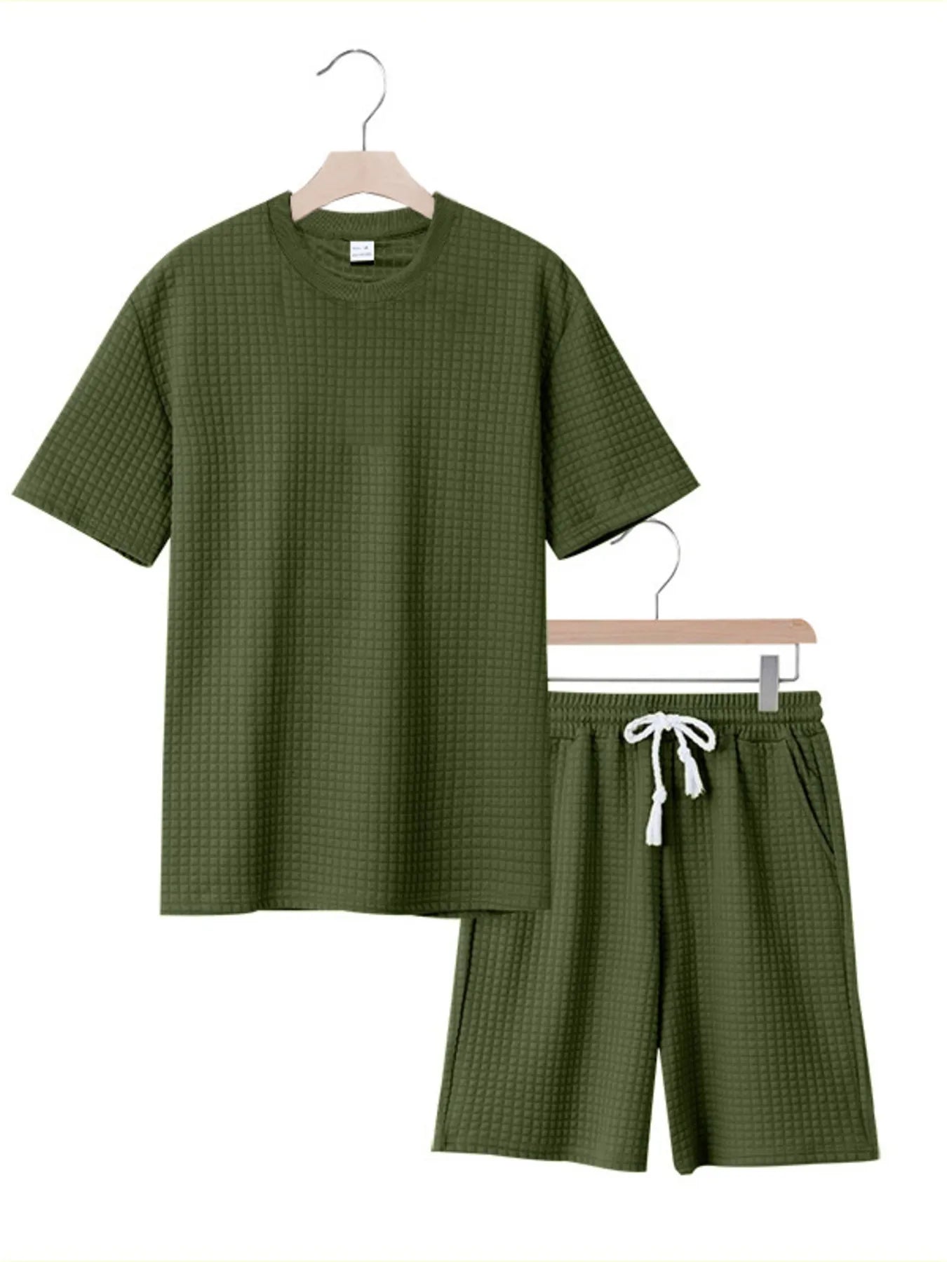 Men's Textured Round Neck Top and Shorts Set