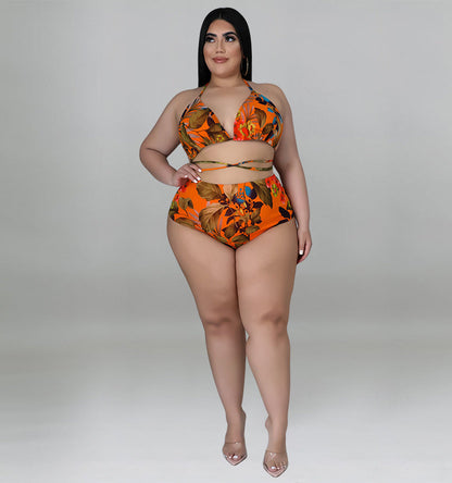 Plus Size Vacation Print Three Piece Set
