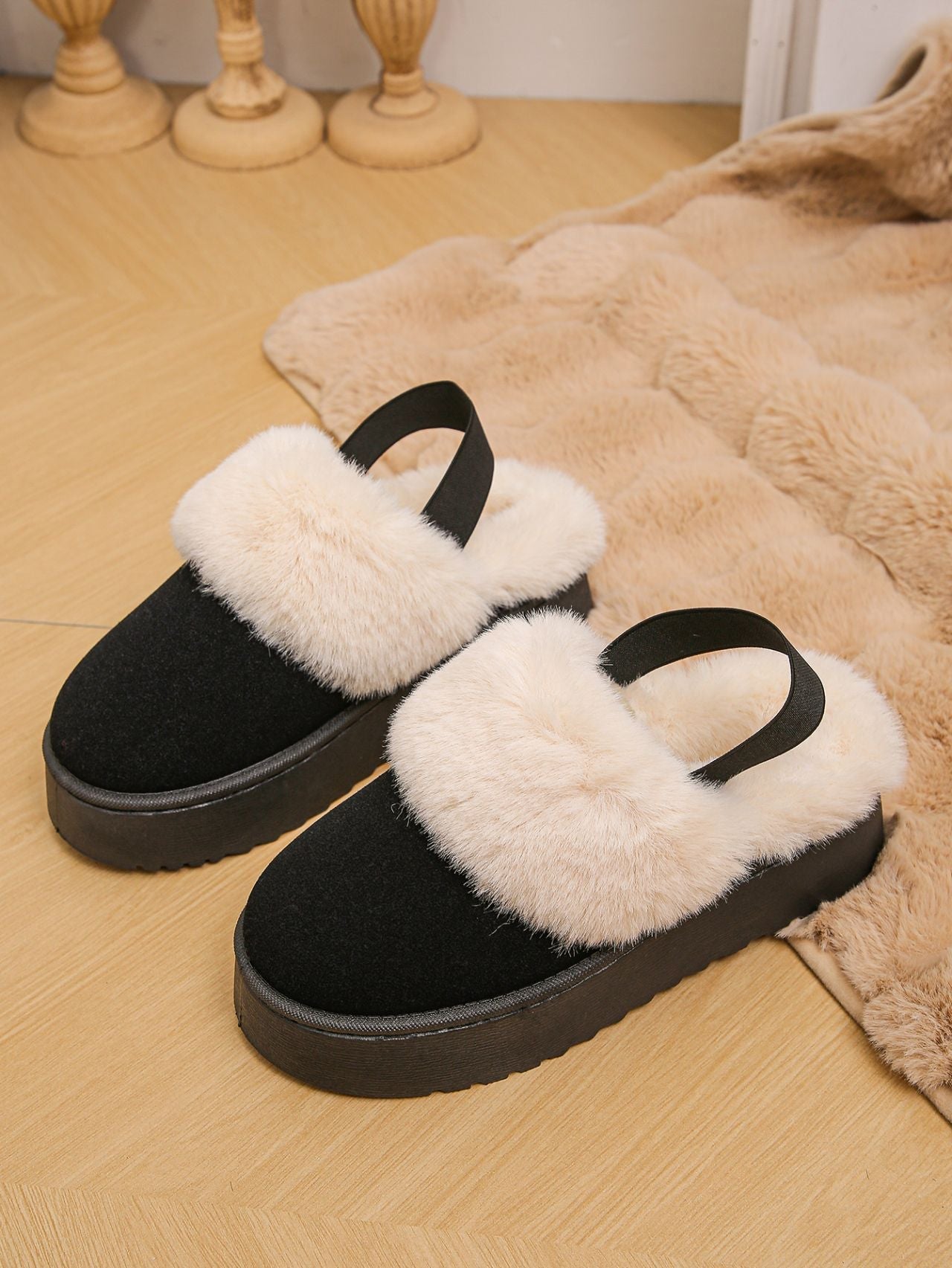 Fur Round Toe Platform Slippers