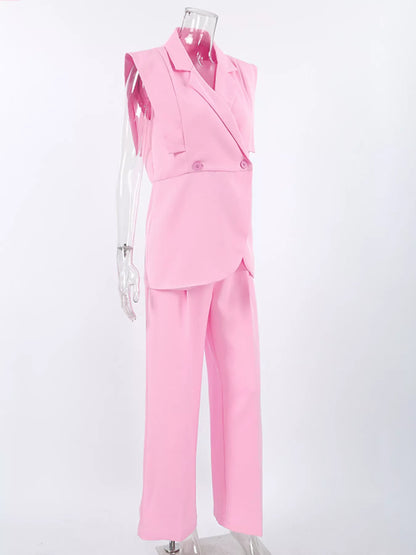 Sleeveless Blazer and Wide-Leg Pants Two-Piece Set