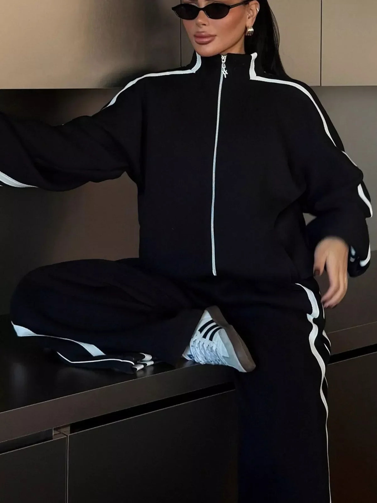 Side Stripes Zip Up Top and Pants Set