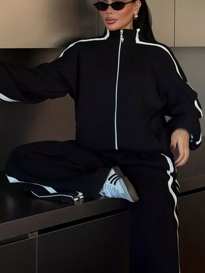 Side Stripes Zip Up Top and Pants Set