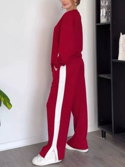 Full Size Contrast Top and Pants Set