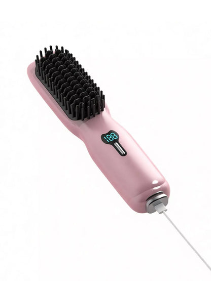 2-in-1 Mini Wireless Ionic Brush Hair Straightening Comb