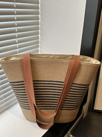 Striped Woven Tote Bag