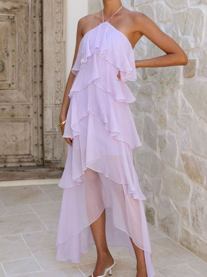 Layered Ruffled Halter Neck Dress