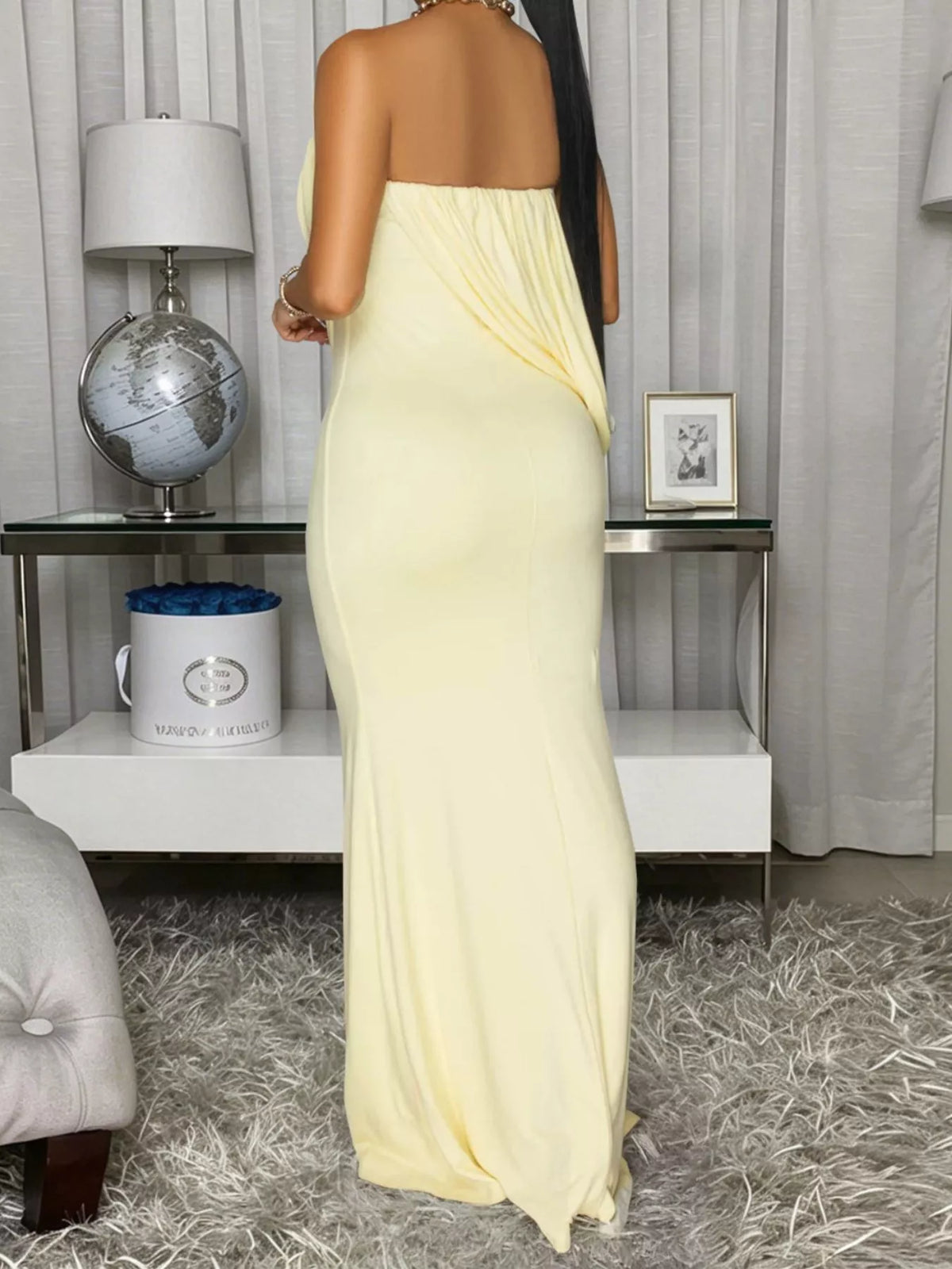Strapless Draped Maxi Dress