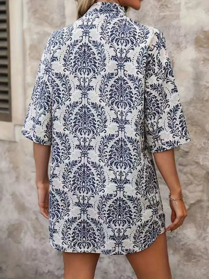 Printed Cardigan and Shorts Set