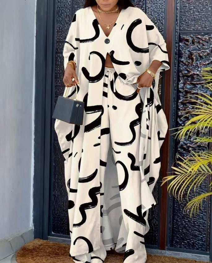 Printed Pullover Loose Pants Set