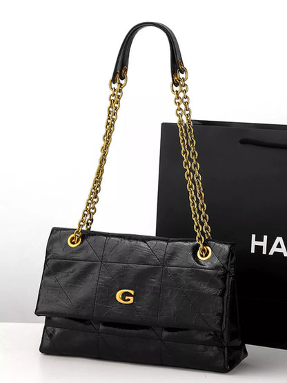 Quilted Shoulder Bag with Gold Chain Strap