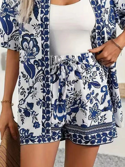 Printed Cardigan and Shorts Set