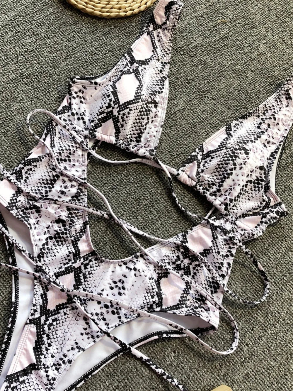 Lace-up plunge swimsuit, view 3