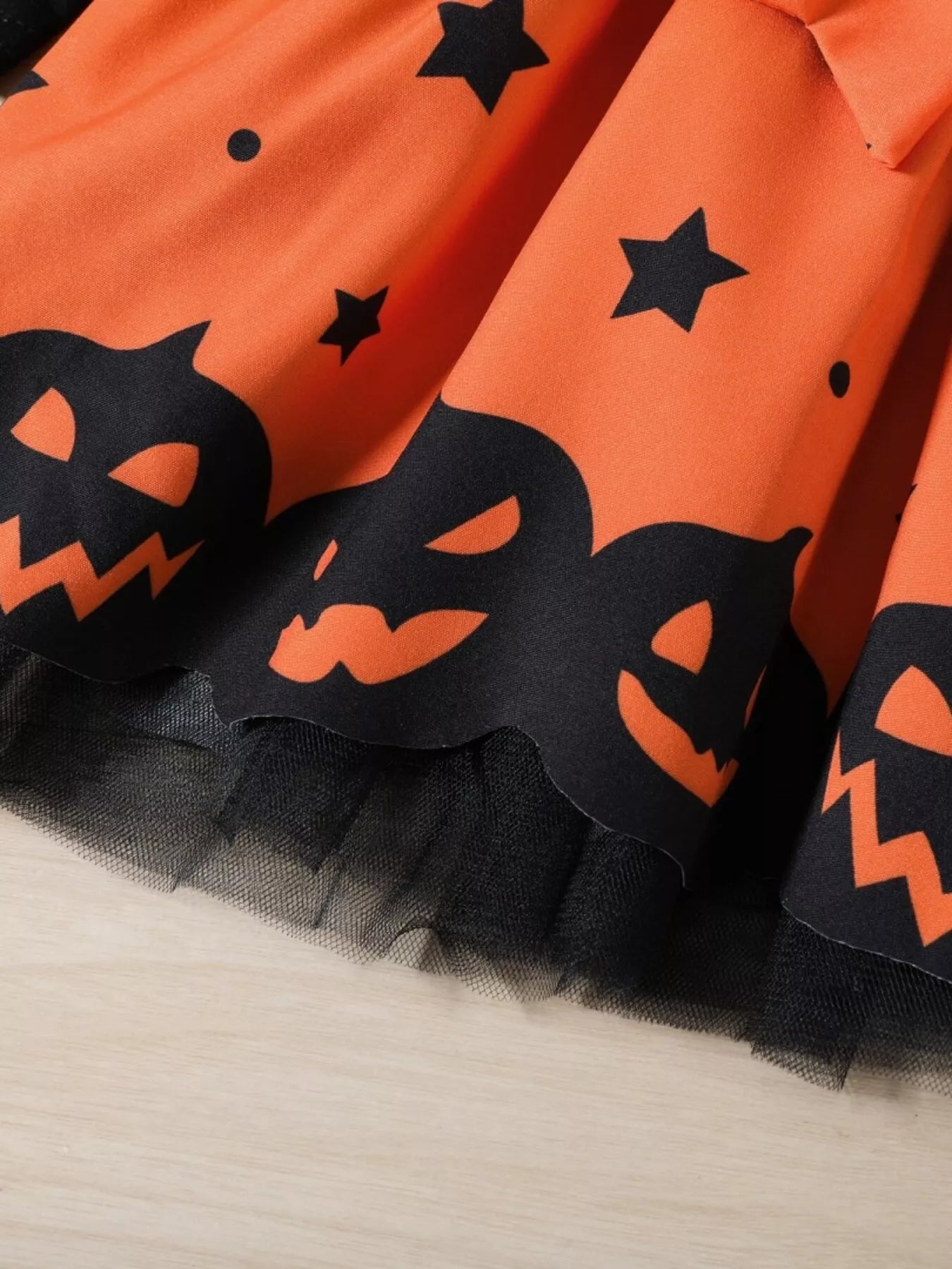 Children's Halloween Pumpkin Print Bowknot Long Sleeve Dress