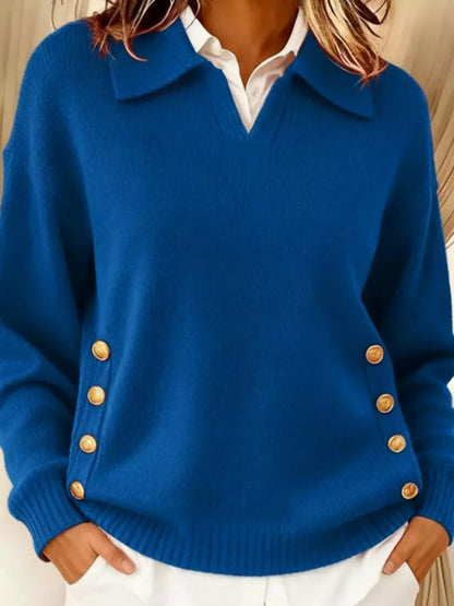 Plus Size Decorative Button Dropped Shoulder Sweater