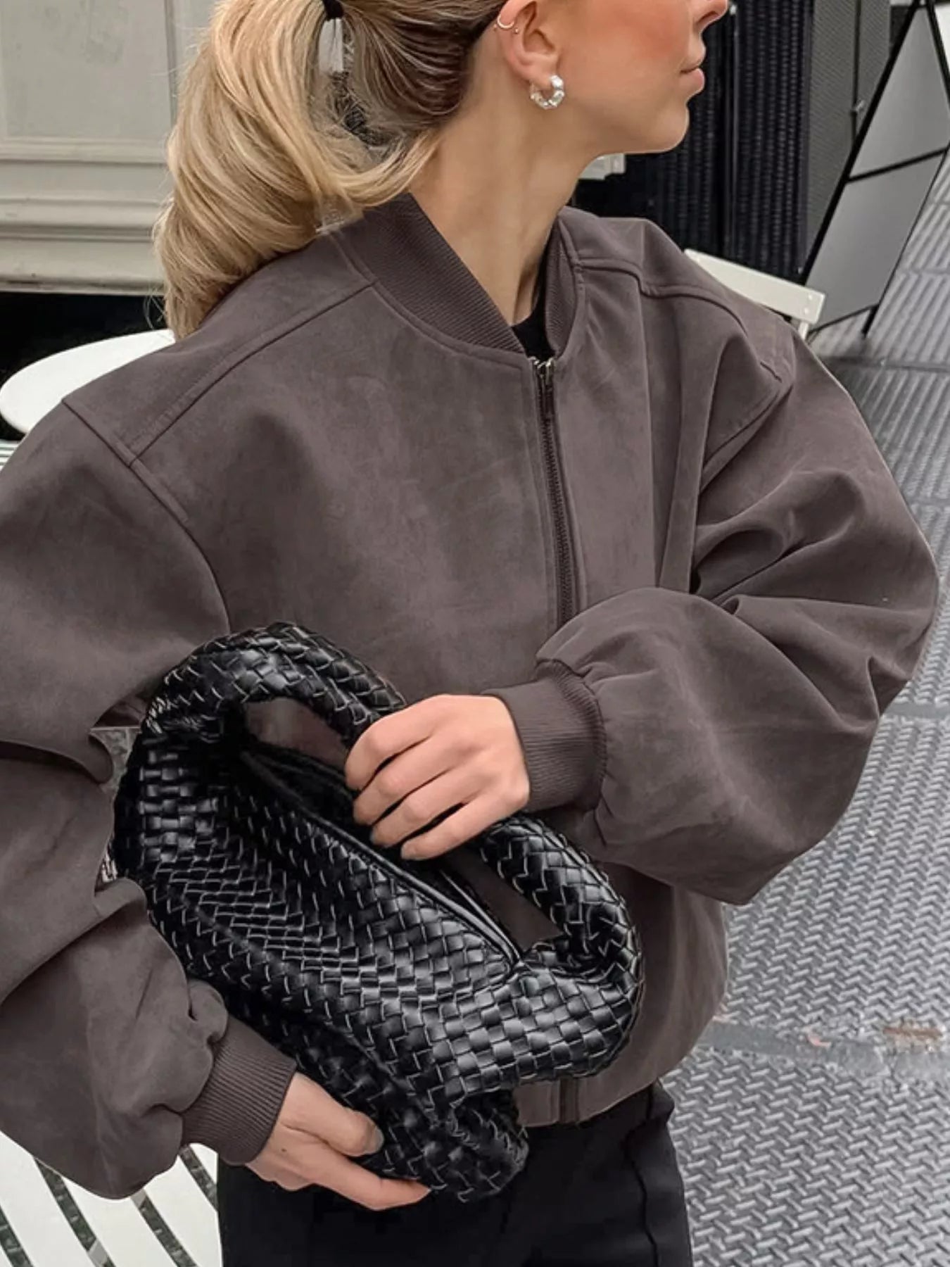 Zip Up Dropped Shoulder Jacket