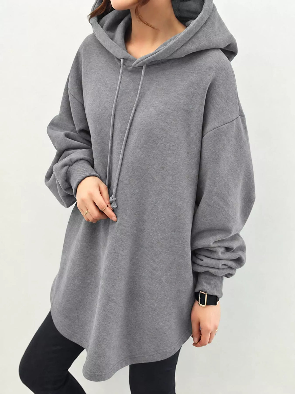 Plus size drawstring hoodie, view 6