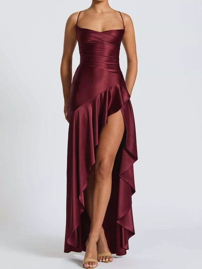 High-low ruffle hem evening dress, view 17