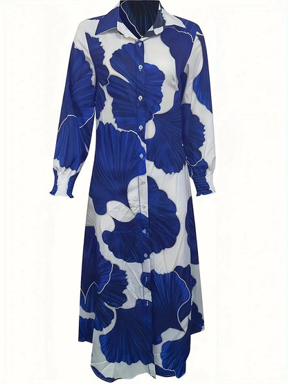 Printed Button Up Maxi Shirt Dress