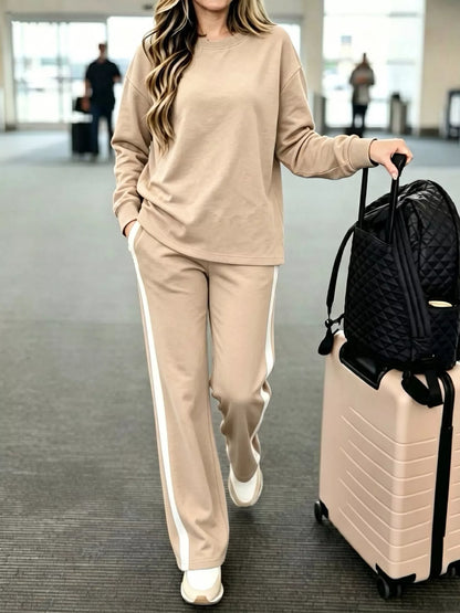 Plus size khaki lounge set, view 4