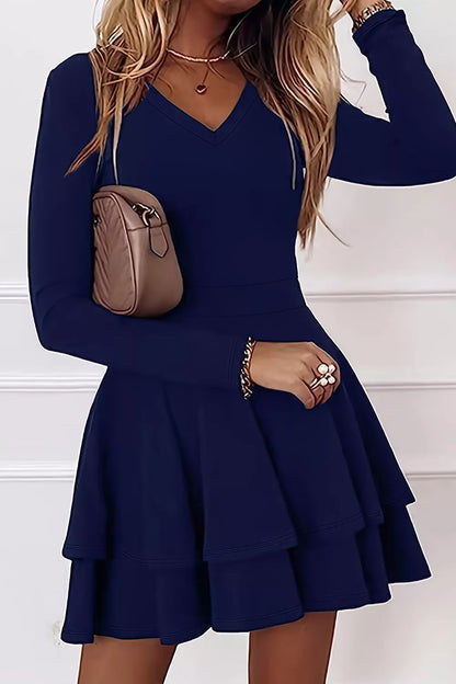 Layered Long Sleeve V-Neck Mini Dress