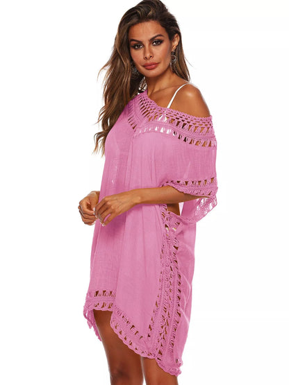 Crochet Trim V-Neck Beach Cover-Up Dress in 9 Colors