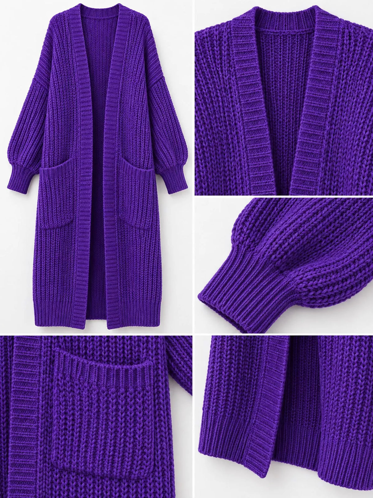 Oversized Openwork Knit Cardigan with Ribbed Trim, 11 Colors
