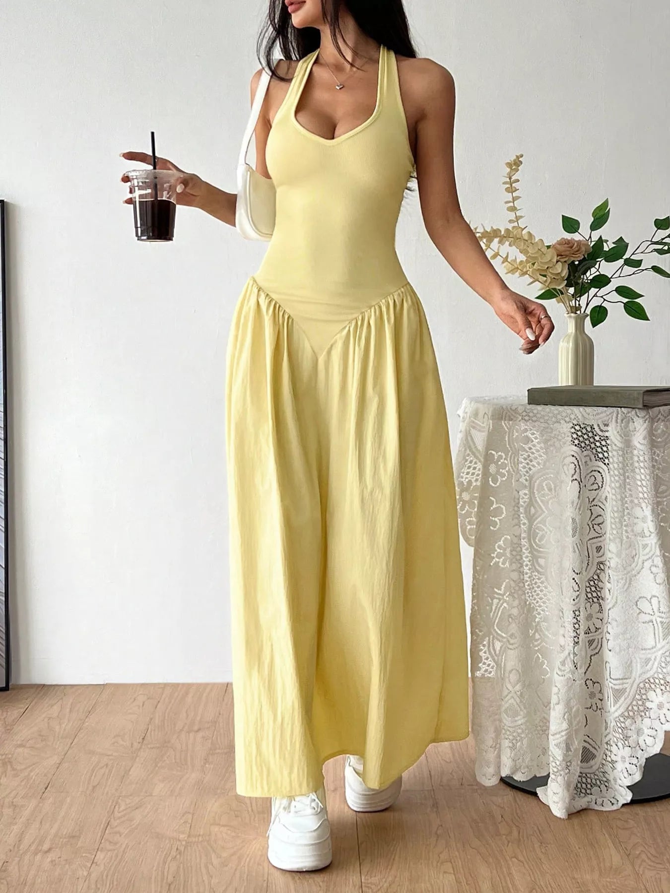 Halter Neck Ruched Maxi Dress
