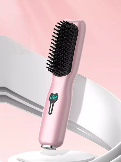 2-in-1 Mini Wireless Ionic Brush Hair Straightening Comb