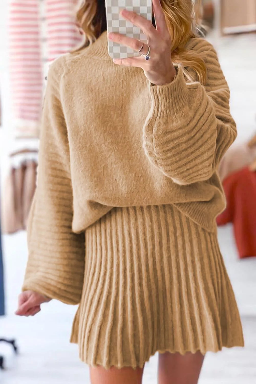 Ribbed Knit Skirt & Sweater Set