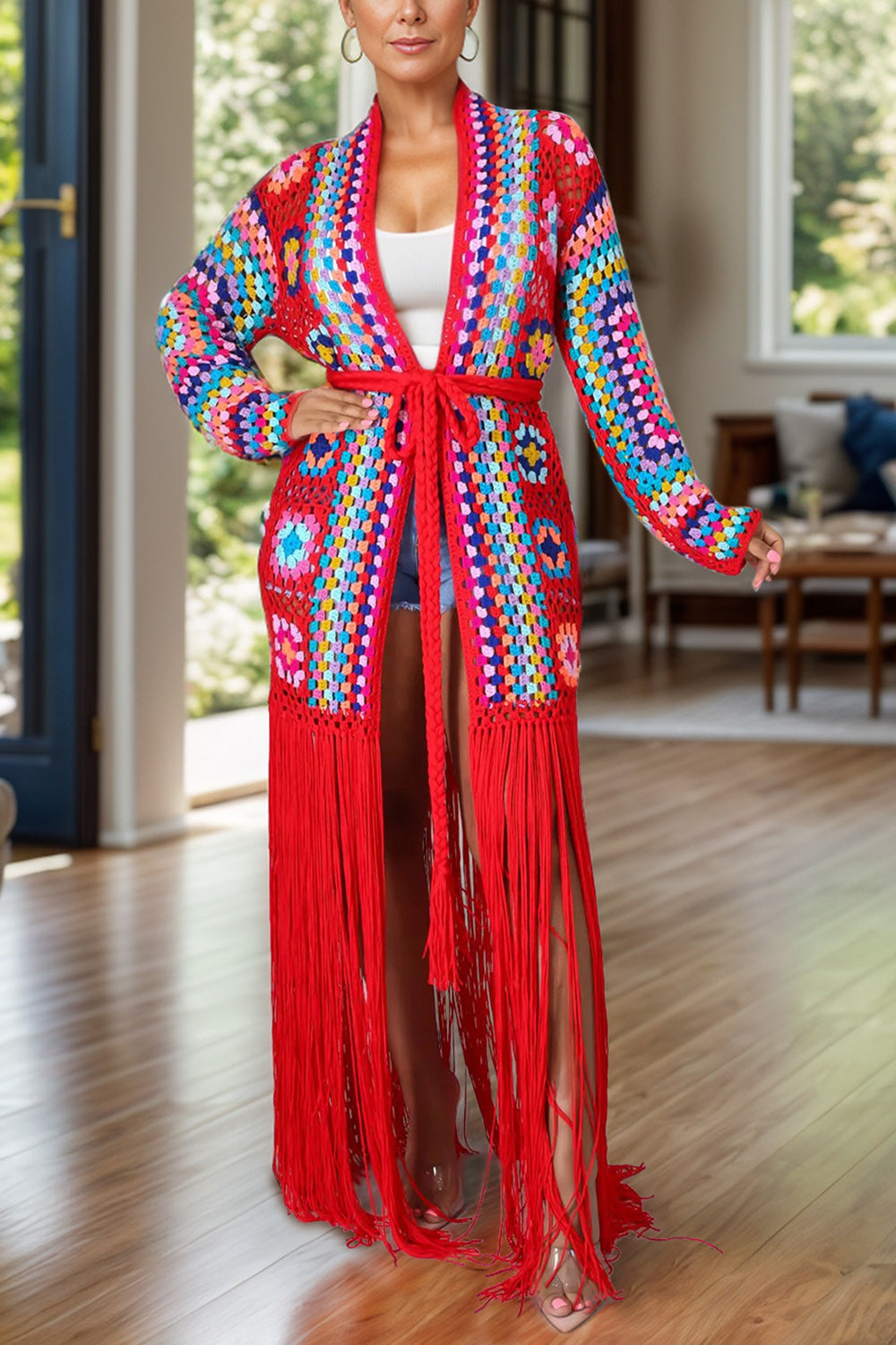 Fringe Crochet Long Sleeve Cardigan