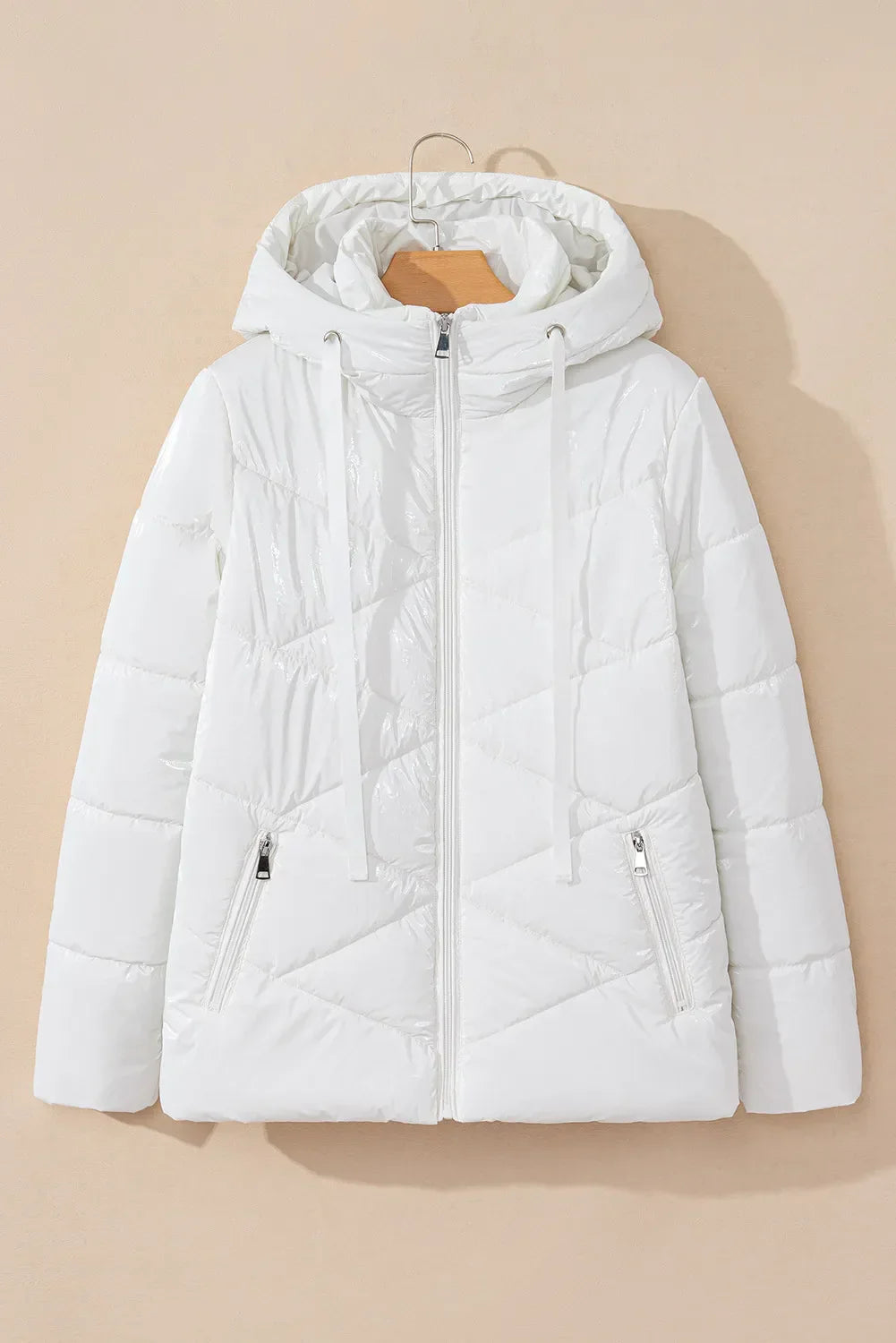 Drawstring Zip Up Hooded Winter Coat