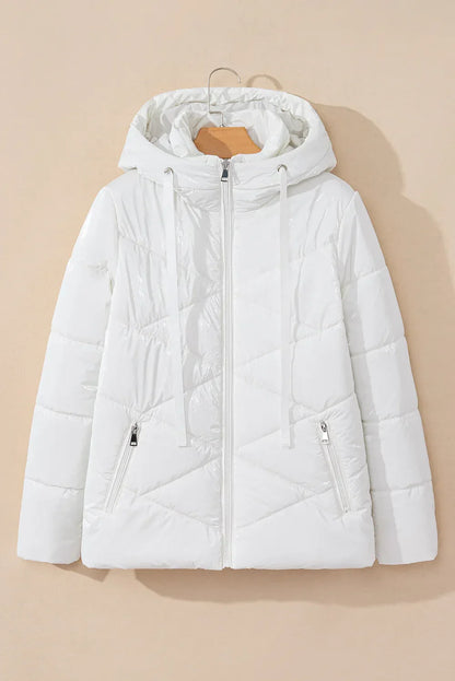 Drawstring Zip Up Hooded Winter Coat